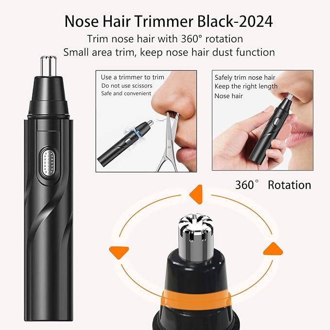 Ear and Nose Hair Trimmer Clipper, Electric Nose Ear Hair Trimmer Rechargeable with 6 Pieces Earpick Trimming Nose Hair Painless Removal Nose Hair Speed Rotation Motor Nose Hair Clipper (Black)