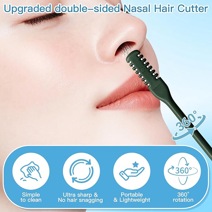 Dark Green Nasal Hair Cutter,Manual Nostril Hair Remover Tool,Nose Hair Trimmer for Womens Mens Christmas Gift Nose Trimmer for Men Cleaning Brush 360° Rotating Ear Nose Cutter for Men