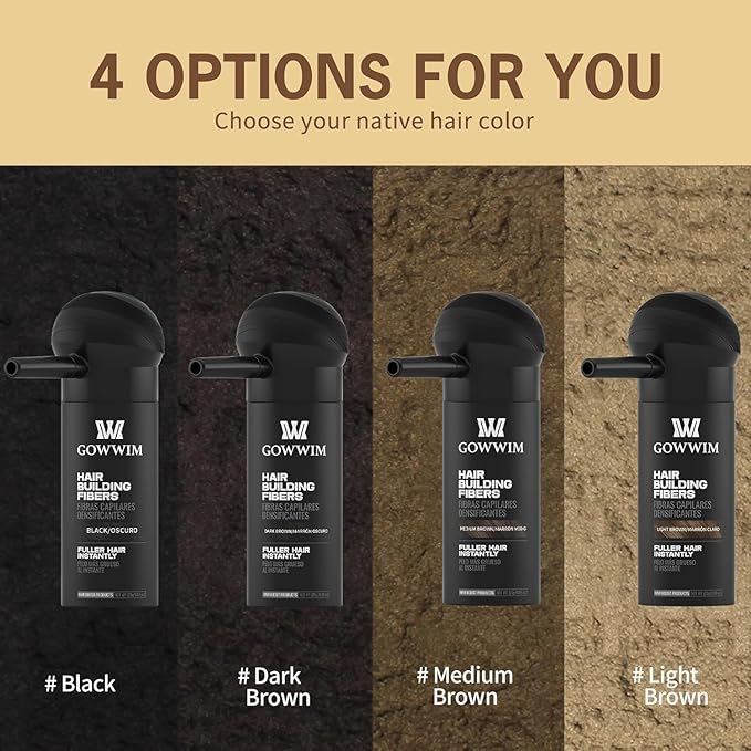 gowwim Hair Fibers with Spray Applicator Pump 2-in-1 Kit for Thinning Hair, Naturally Thickening Spray Fibers Waterproof Long-Lasting Grey Coverage Touch up for Bald Spot Cover up for Women & Men