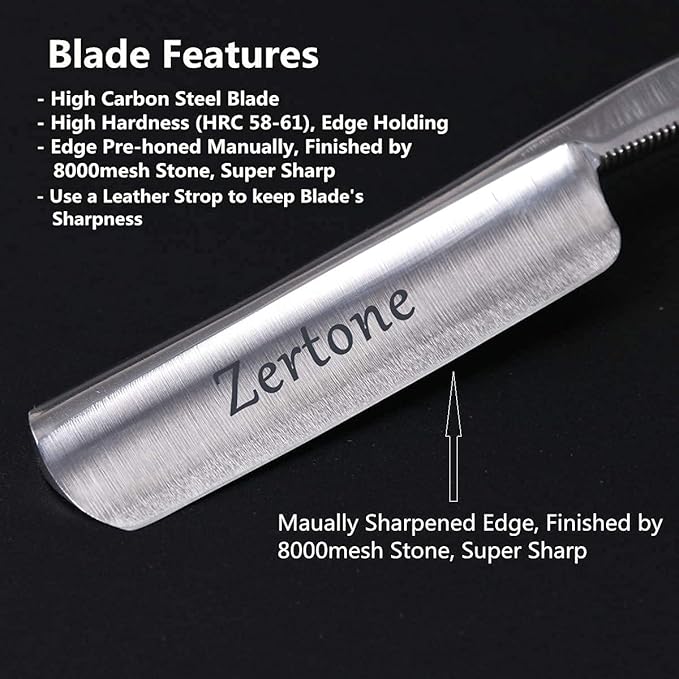 Zertone Straight Razors for Men Kit with Strop - Straight Edge Razor Natural Wood Scale – Sharp, High Hardness Carbon Steel Cutthroat Straight Razor Shaving Kit, Vintage Wood Handle, Barber Razor