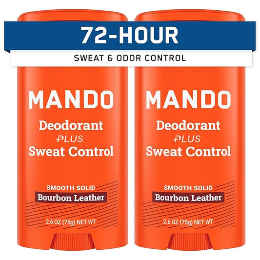 Mando Antiperspirant Deodorant Sweat and Odor Control for Men – Extra Strength Smooth Solid Stick – 72 Hour Performance – Baking Soda Free, Skin Safe – 2.6 oz – Bourbon Leather – Pack of 2