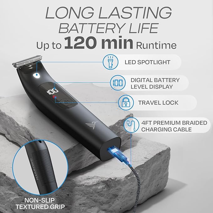 HUMMINGBIRD MK4 Electric Trimmer for Men – Precision Face & Body Hair Trimmer Kit, Waterproof Shaver for Hard to Reach Areas, USB-C Rechargeable, LED Display & Storage Base