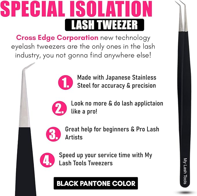 Isolation Lash Tweezers for Eyelash Extension Tweezer for Isolation Lash Extensions 14cm, Best for Individual Isolation & Classic Lashes Japanese Stainless Steel Matte Black)