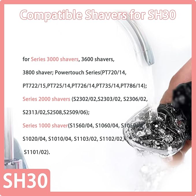 SH30/52 Replacement Heads Compatible with Philips Norelco Shaver Series 3000, 2000, 1000 and S1560 with Durable Sharp Blade, Razor Blades for Philips Norelco Shaver 3800, 3600, 2400 5000X and Rounded
