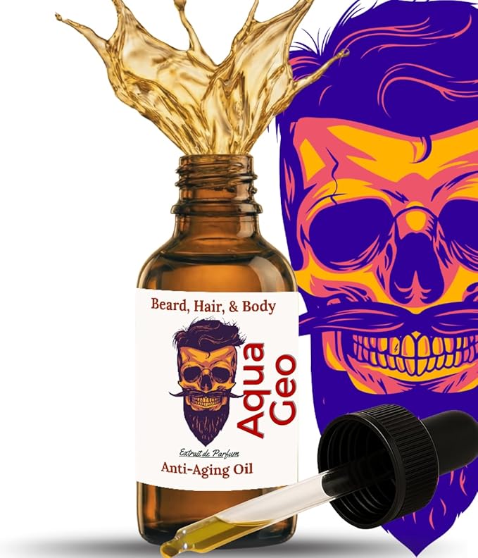 2oz Luxury Anti-Aging COLOGNE Oil - With Plant Retinol & 11 Natural Oils for Revitalizing Beard, Skin & Hair (Aqua Geo)