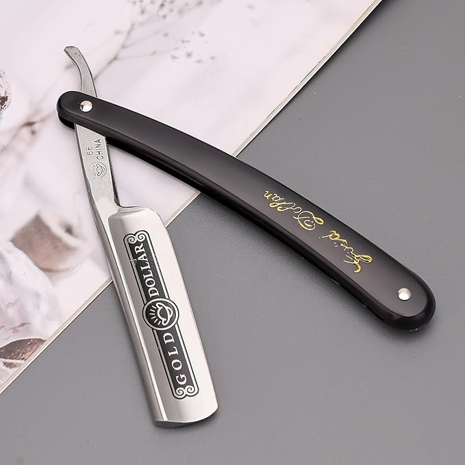 Straight Razor, Straight Edge Razor for Man Stainless Steel Manual Straight Razor, Natural Wood Scale Vintage Razor Barber Razor Men's Straight Shaving Razors (Gold Dollar-66)