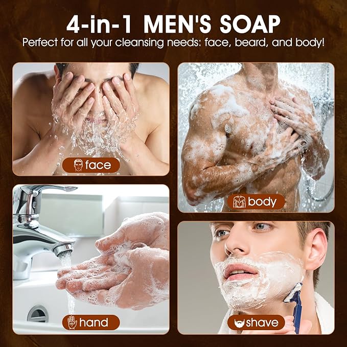 Mens Bar Soap, Natural Handmade Mens Soaps for Face, Body, Hands & Shave, Deep Cleansing, Refreshing Bar Soap for Men , Gifts for Men
