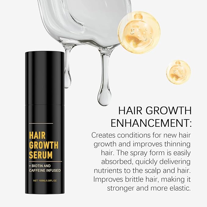 Hair Growth Serum with Biotin, Caffeine and Ginger, Thickening Spray for Women and Men, Natural Anti-Thinning Formula for All Hair Types, 100ml