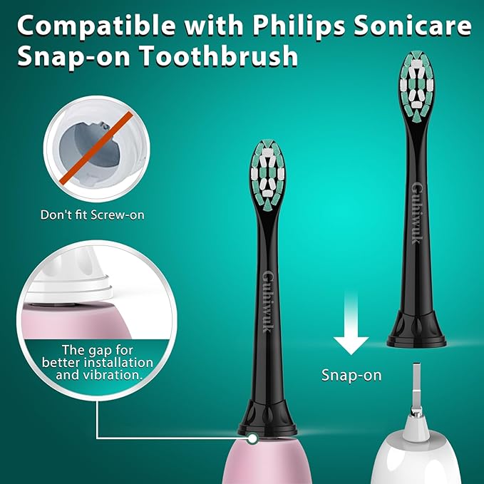 Toothbrush Heads for Philips Sonicare Replacement Heads, Replacement Brush Head Compatible with Phillips Sonicare Click-on 4100 5100 Electric Toothbrush C2, 4 Pack, Black
