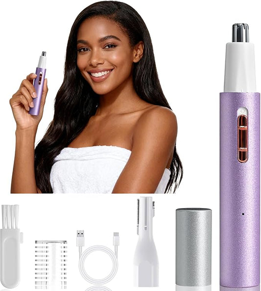 2025 Rechargeable Nose & Ear Hair Trimmer, Dual-Edge Blade Electric Clipper for Women Men, Facial & Eyebrow Hair Removal Tool, Powerful Motor, Painless, Easy to Clean (Purple)