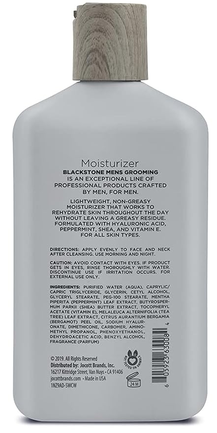 Blackstone Men's Grooming Refresh Facial Moisturizer with Vitamin E, Peppermint & Hyaluronic Acid - Lightweight & Non-Greasy | Restores Dry Skin | Paraben & Cruelty Free | Sandalwood (8 oz, 2 Pack)