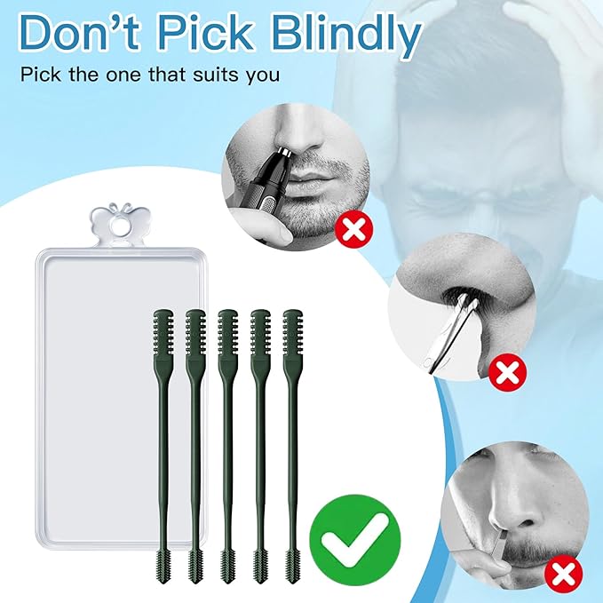 Dark Green Nasal Hair Cutter,Manual Nostril Hair Remover Tool,Nose Hair Trimmer for Womens Mens Christmas Gift Nose Trimmer for Men Cleaning Brush 360° Rotating Ear Nose Cutter for Men