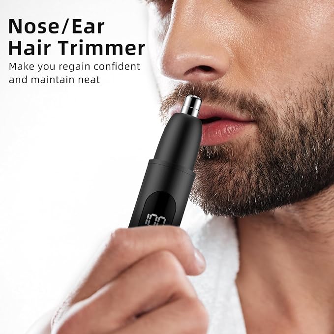 Smity Nose Hair Trimmer, Rechargeable Cordless Painless Ear Eyebrow Trimming Tool Dual Edge Blades Razor Easy Cleansing with LED Light for Man Woman (Black)