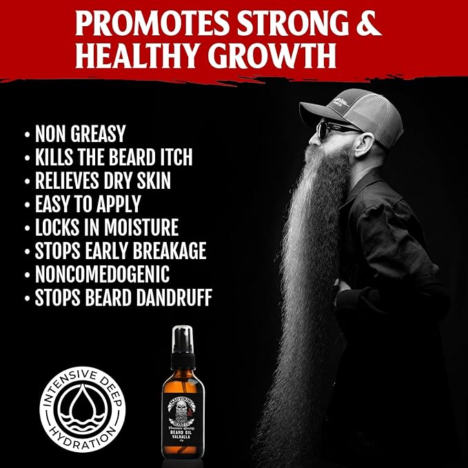 Mad Viking Valhalla Beard Oil - Hydrate, Soften And Grow Your Beard Naturally. Fight Itch And Dandruff With A Smooth Sandalwood & Vanilla Scent, Made In The USA - 2oz