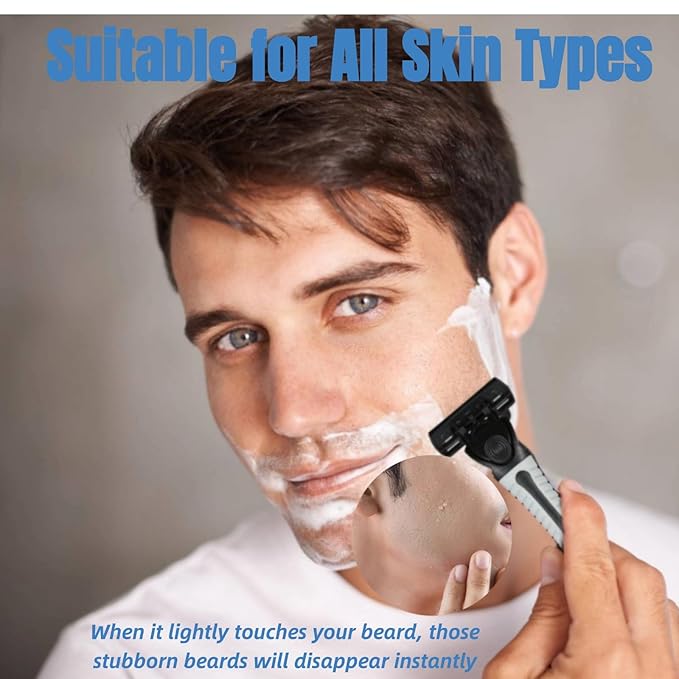 6-Blade Razor for Men, Men's Razors Set Includes Handle & Blade Refills, Precision Manual Beard Trimmer Safety Men Shaving Essentials Kit Travel Face Cleansing Shaver (1 Razor + 18 Blades)