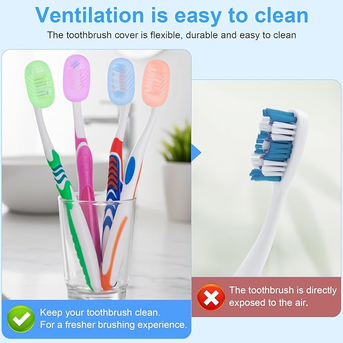 Xixter 6 Pcs Silicone Toothbrush Covers, Ventilated Caps for Manual & Electric Head, Portable Travel Protector & Holder Case, 6 Colors for Family, Kids, Toddlers