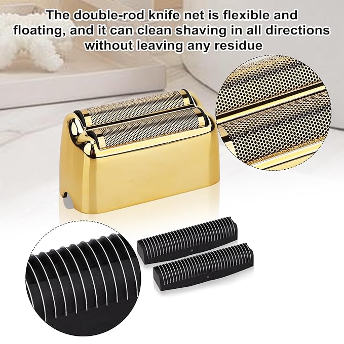 Replacement Foil and Cutter Head - Compatible with Baby*liss Foil Shaver，Double Foil Shaver Replacement Head, Compatible with BaBy*lissPRO trimmer Barberology FXFS2 Electric Razors(Gold)