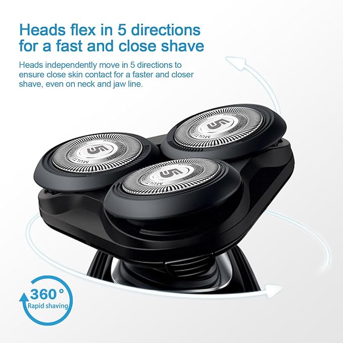 SH50 Replacement Heads with Blade Retaining Rings for Philips Norelco 5000 Series 6-pc Pack