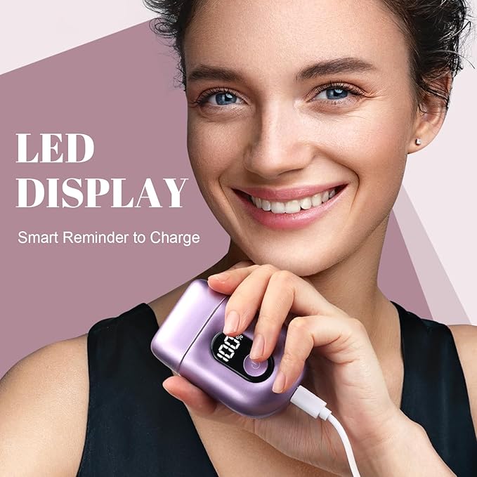 Cordless Electric Shaver for Women: Mini Electric Razors with LED Display - Rechargeable Bikini Trimmer - IPX7 Waterproof Wet Dry Face Razor for Body Pubic Leg (Bright Purple)