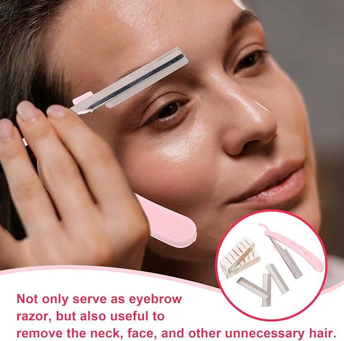 ARTIBETTER 101pcs Eyebrow Shaver and Facial Hair Trimmer Set with 1 Handle and 100 Blades, Safe for Beginners, Portable Grooming Tool for Women and Men Random Color