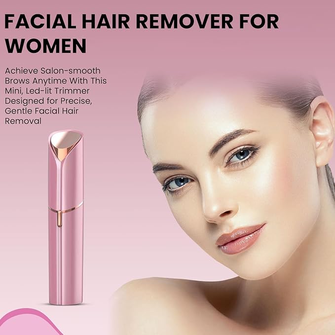 Facial Hair Remover for Women – Electric Face Razor with Light, Hair Removal for Upper Lip, Chin & Cheeks – Color Rose Red