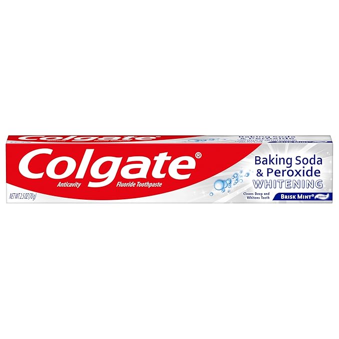 Colgate Baking Soda and Peroxide Toothpaste, Whitening Baking Soda Toothpaste, Brisk Mint Flavor, Whitens Teeth, Fights Cavities and Removes Surface Stains for Whiter Teeth, 2.5 Oz Tube, 6 Pack