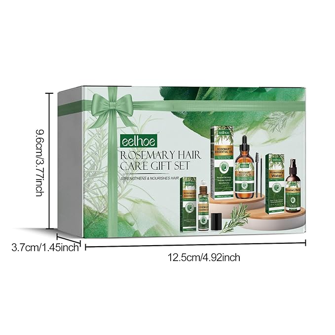 Rosemary Hair Care Gift Set with Essential Oil, Spray, Roller for Hair Growth, Repair, Protection, Natural Nourishing Treatment, 4.92x1.45x3.77 Inch