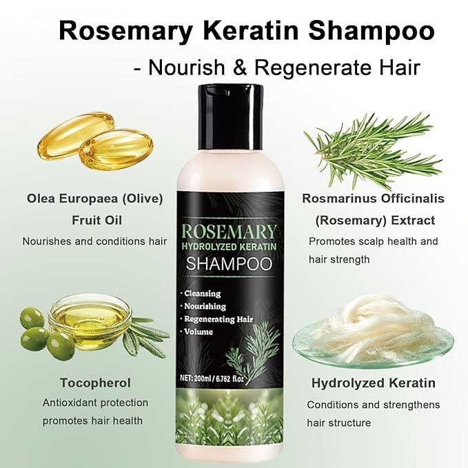 Rosemary Shampoo for Hair Growth, Natural Thickening & Strengthening Shampoo with Hydrolyzed Keratin, for Thinning Hair & Hair Loss for Women and Men 13.52 Fl Oz (Pack of 2))