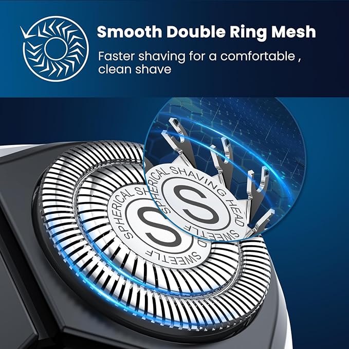 Waterproof Men’s Electric Shaver with Travel Case, Powerful & Quiet, Type C Fast Charge (60min Charge, 120min Use), Precision Trimmer (Blue)