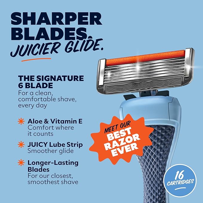 Dollar Shave Club | 6 Blade Razor Refills (16 Pack) | 6 Stainless Steel Blades for a Close & Comfortable Shave