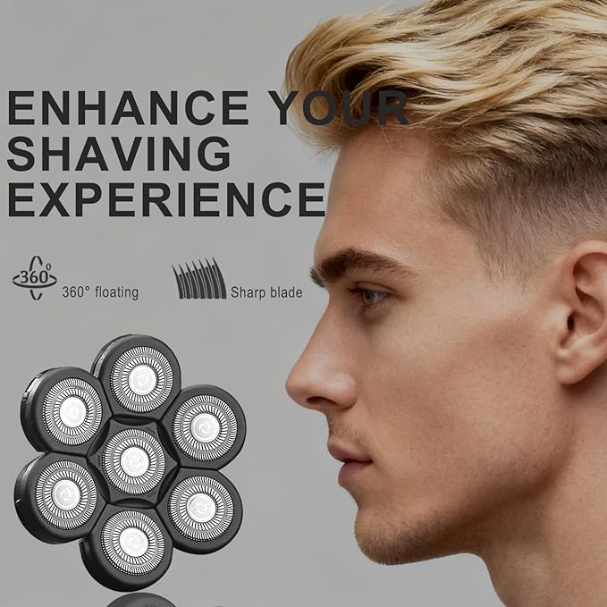 7 Blades Universal Head Shaver Replacement Heads for Freebird Shaver, Black, Men's Electric Shaver Accessory (7 Heads Black)