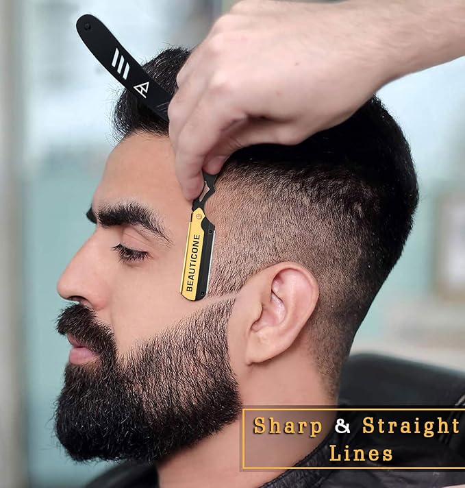 BEAUTICONE Straight Razors for Men, Straight Edge Razor, 100 Single Edge Blades, Stainless Steel, Barber Razor for Men's Shaving, Barber Shaving Knife, Swinglock