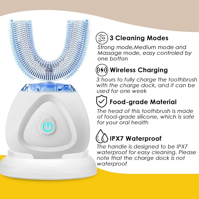 360 Ultrasonic Toothbrush, Automatic Toothbrushes Auto Sonic Tooth Brush, Teeth whitening Brush with Timer & Wireless Charging 360° Ultrasonic Electric Toothbrush for Adult