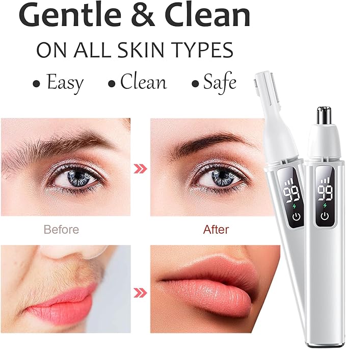 Nose Ear Hair Trimmer for Men – Eyebrow Hair Razor 2-in-1 Rechargeable Facial Hair Razor Nasal Hair Clipper Dual-Edge Face Shaver for Face Nose Peach Fuzz for Women