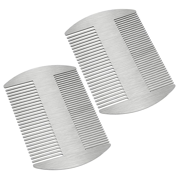 Mabor 2PCS Stainless Steel Comb, Metal Beard & Hair Comb for Men - Credit Card Size Pocket Combs for Travel, Grooming