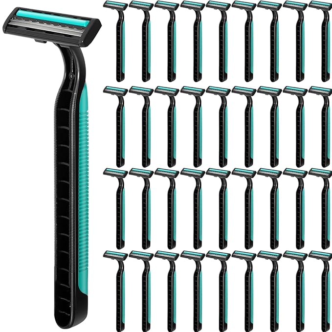 240 Pack Disposable Twin Blade Razors Individually Wrapped, Clear Safety Cap， Multipurpose Portable Shave Razor for Man Woman Bathing Hotel Travel (Green)