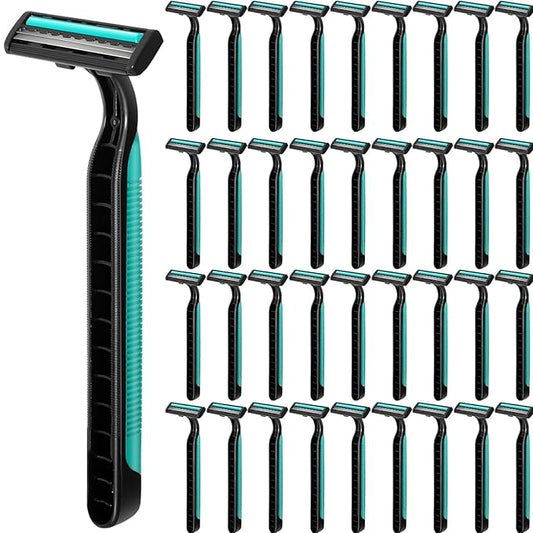 240 Pack Disposable Twin Blade Razors Individually Wrapped, Clear Safety Cap， Multipurpose Portable Shave Razor for Man Woman Bathing Hotel Travel (Green)