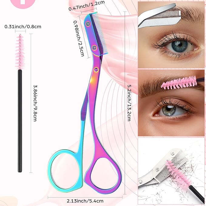 4 Pack Eyebrow Trimming Scissors with Combs, Stainless Steel Eyebrow Trimmers for Women Men Gifts, Brow Trimming Tool Beard Trimmer (Gray,Black,Rainbow,Gold)