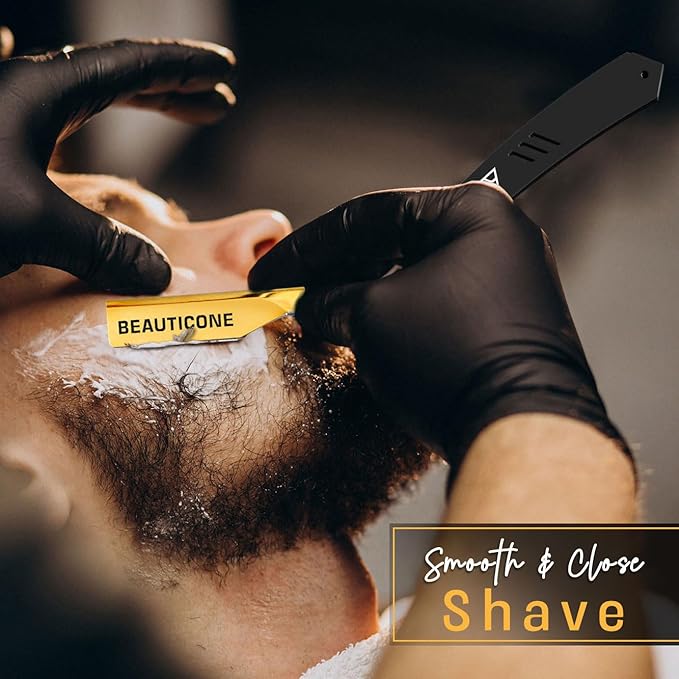 BEAUTICONE Straight Razors for Men, Straight Edge Razor, 100 Single Edge Blades, Stainless Steel, Barber Razor for Men's Shaving, Barber Shaving Knife, Slide-Out