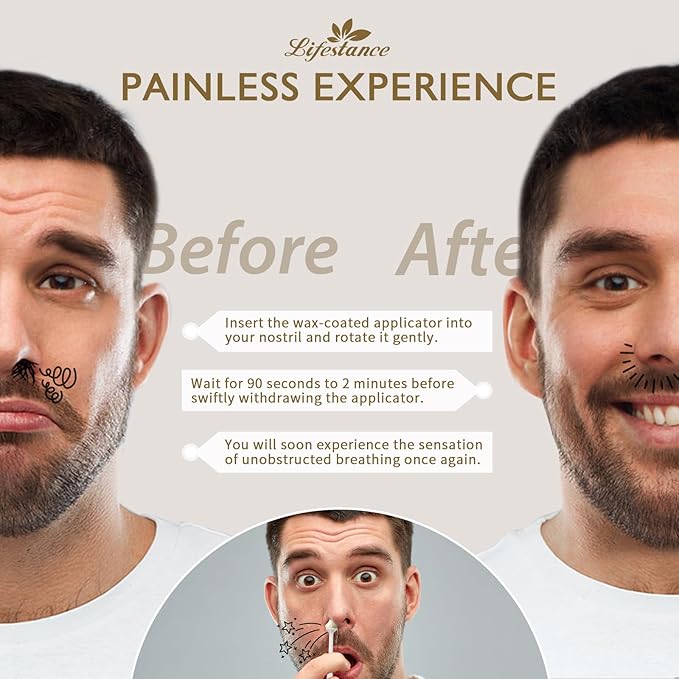 Lifestance Nose Wax Kit Men | 150g | Large Capacity Nose Hair Wax Kit with 40 Applicators, 25-30 Uses | Nose Wax Kit for Women | Nose Hair Waxing Kit for Men with Balm Wipes and Mustache Guards