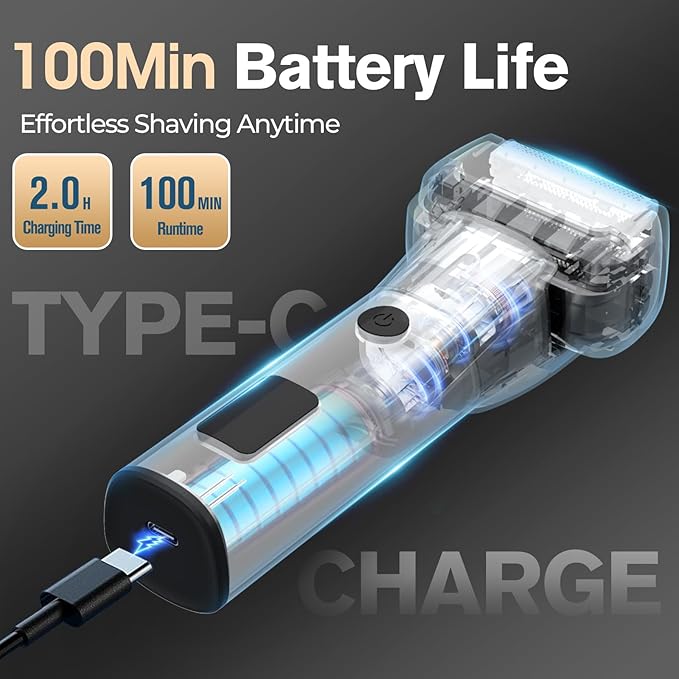 5-Blade Cordless Electric Razor for Men, 2-Speed Electric Shavers for Men Face, Close Shaving Men's Foil Shaver for Coarse Hair Wet/Dry USB-C Fast Charging &100 Min Runtime - Travel-Ready & Giftable