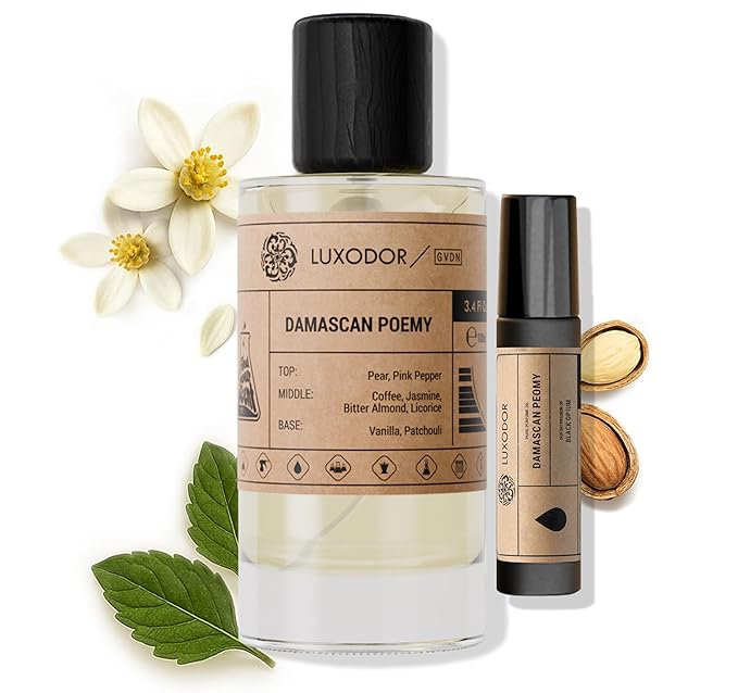 Inspired by Y S.L's B.lack O.pium 3.4 fl. oz (100ml) Damascus Poemy with Pheromone Roll-On Oil 10 ml | Women’s Dupes Fragrances | Long Lasting Perfume Vanilla for Women | Womens Perfume