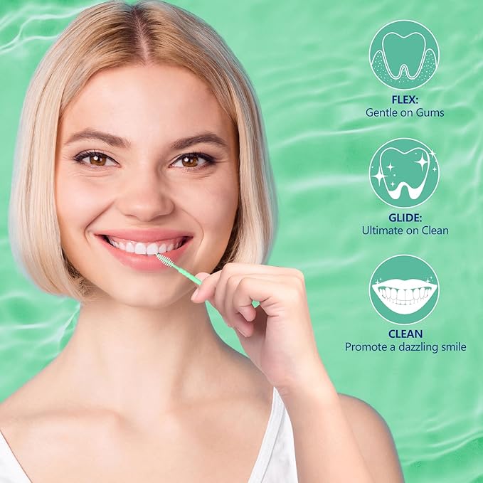 Brushpicks Interdental Toothpicks,Soft Bristle Dental Floss Picks Toothpicks,Helps Removes Plaque and Debris Between Your Teeth, Mint, 300PCS (Pack of 1)