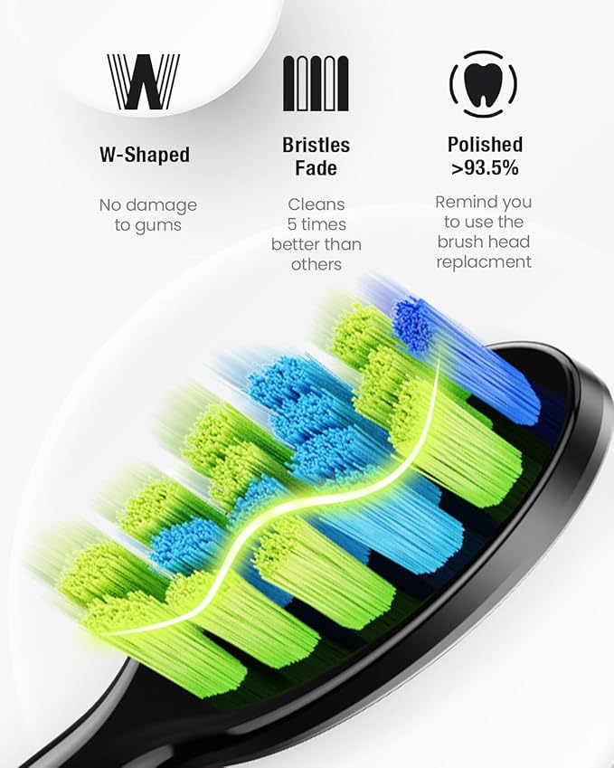 7AM2M Ultrasonic Electric Toothbrush with 6 Brush Heads for Adults&Kids, Type C Rechargeable, One Charge for 120 Days, 5 Modes&40000VPM Powered Toothbrush, 2 Minutes Built in Smart Timer (Black)