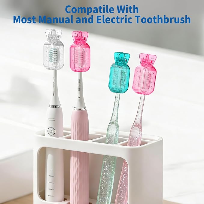 Toothbrush Covers Caps, Clip-On Toothbrush Protector for Household Travel, Sparkly Brush Head Pod Case Fits Most Manual and Electric Toothbrushes, 6 Count