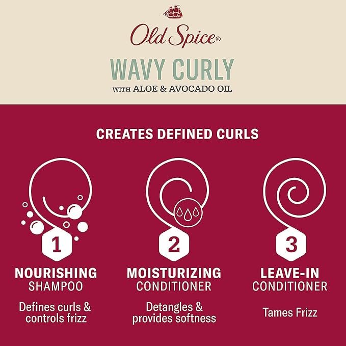 Old Spice Shampoo, Conditioner and Leave-in Conditioner Set for Men, Wavy Curly Hair Regimen Bundle