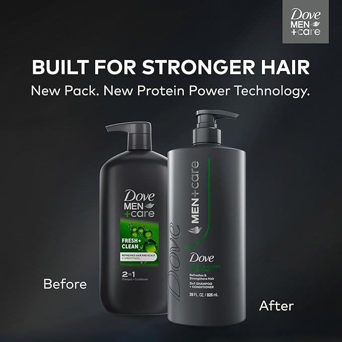 DOVE MEN + CARE Shampoo 1 count Fresh + Clean for Hair Refreshing & Strengthening, with Menthol, 28 fl oz