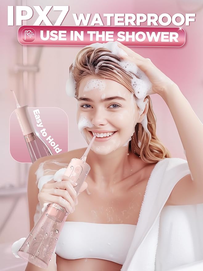 WELLFINE Water Dental Flosser Teeth Pick: Portable Cordless 4 Modes Flossers Pic 300ML Rechargeable Floss Pik Powerful IPX7 Waterproof Oral Irrigator for Cleaning Gum Care Braces for Home Travel