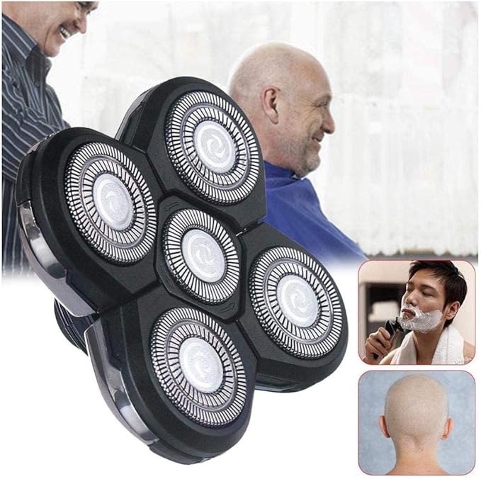 5 Head Shaver Head, Replacement Shaving Head For Shaver, Easy to Install Electric Shaver Head, 4D Rotary Cutting Head Double Ring Blade, Universal For 5 Head Shavers.