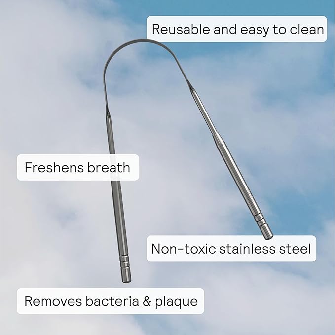 HUPPY Stainless Steel Tongue Cleaner – Reusable Tongue Scraper for Fresh Breath & Oral Hygiene | Durable Zero-Waste Tool, Removes Tongue Coating, Easy to Clean